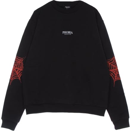 Rood Cobweb Print Crewneck Heren Lichtgewicht Crewneck Sweatshirt Zwart/rood