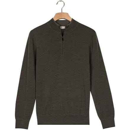 Thomas Maine Trui Half Zip Two Color Herringbone Jacquard Knit Donker Groen / male
