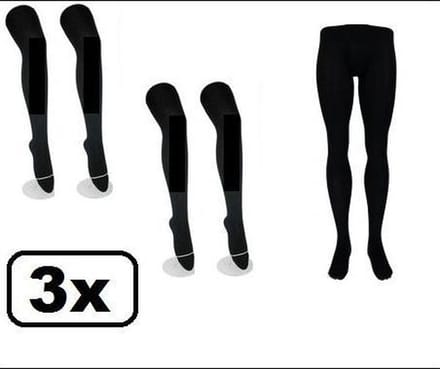 3x Pieten maillot met gulp zwart