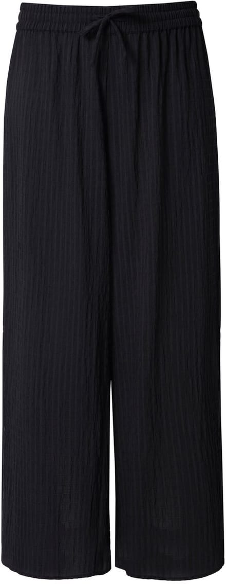 Ulla Popken - Dames - Broek Rose zoomsplitten wijde pijp elastische tailleband - Zwart - Maat 54+