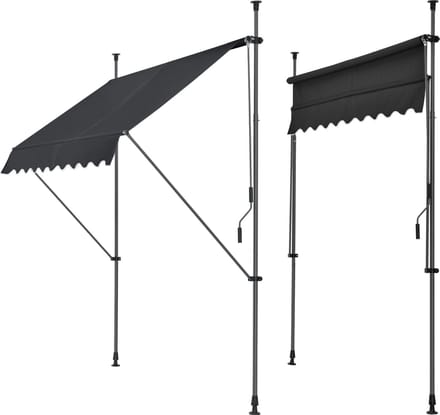 Klem zonwering luifel uitschuifbaar antraciet zwart 150x120 cm