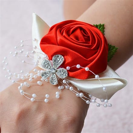 Pols Corsages - Bruidsmeisje Bloem - Bruiloft Decoratie - Set van 2 - 10x10x10 cm - Rood