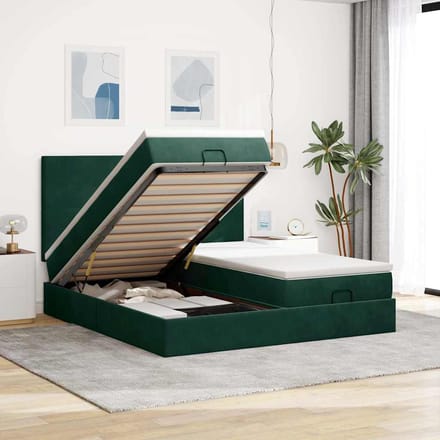 vidaXL - Ottoman - bed - met - matrassen - 160x200cm - fluweel - donkergroen