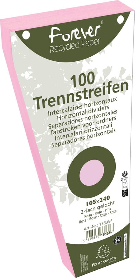 Exacompta FOREVER® Pak van 100 trapezium tabstroken met perforatie 180g - 105x240mm - Roze - 13535E