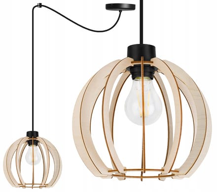 Houten Hanglamp Spider Timber E27 Zwart/Hout 200cm