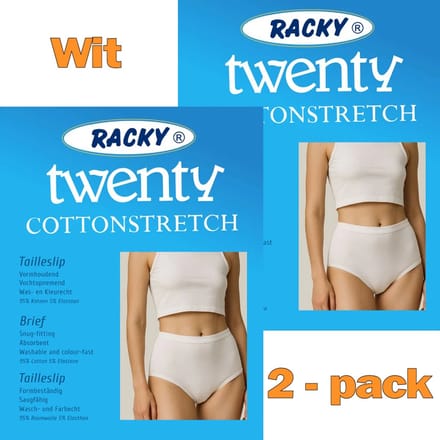 Racky Twenty dames taille slips - Elastisch katoen - 2-pack - Maat M - Wit