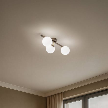 Domiluce Plafondlamp Drum, koffie, 3-lamps, glas, lengte 46 cm