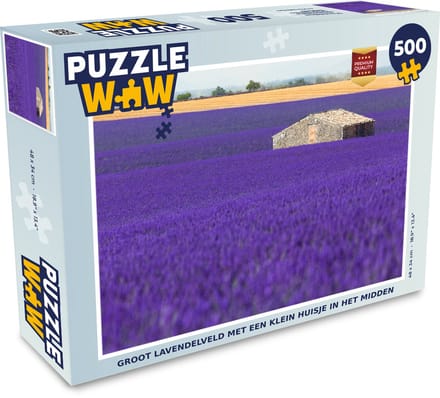 Puzzel Groot lavendelveld met een klein huisje in het midden - Legpuzzel - Puzzel 500 stukjes