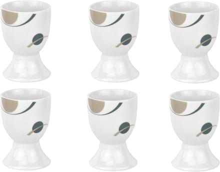 Set van 6 eierdopjes Corona 4,8cm porselein wit met decoratie