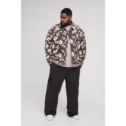 Plus Floral Tapestry Oversized Overshirt | Chocolate | Size 3XL
