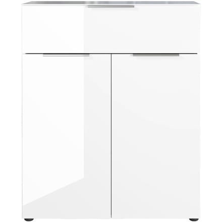 Ladekast, met 1 lade en 2 deuren, glazen front en bovenblad, B 830 x D 420 x H 1020 mm, wit