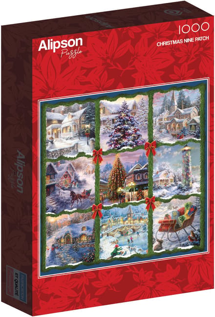 Alipson Puzzle kerst legpuzzel Christmas Nine Patch 1000 stukjes.