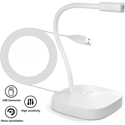 Microphone d'ordinateur de bureau Microphone USB filaire Microphone à condensateur omnidirectionnel à 360 degrés blanc froid