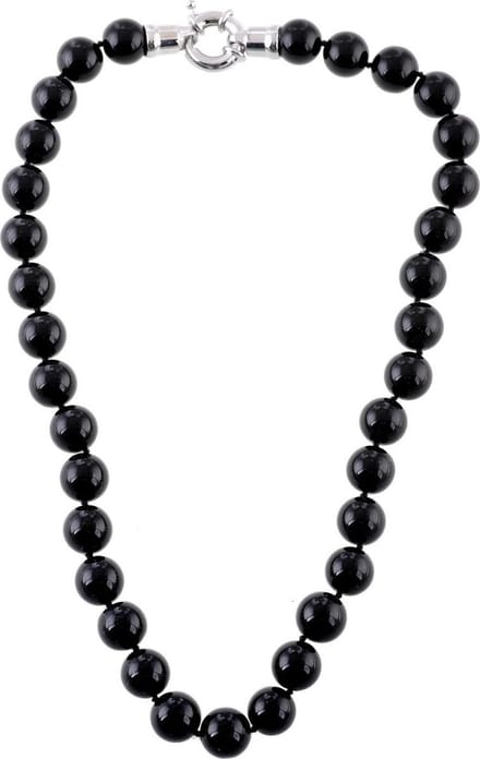 Behave - Handgeknoopte Zwarte Glasparelketting - 47 cm - Klassieke Sluiting