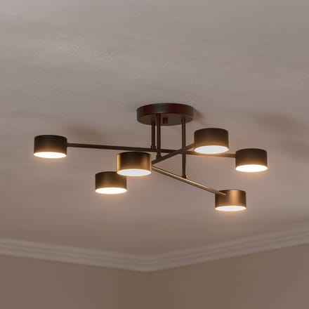 EMIBIG LIGHTING Plafondlamp Modus 6, staal, 6-lamps, GX53, zwart