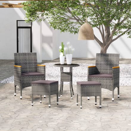 vidaXL - 5-delige - Loungeset - poly - rattan - grijs
