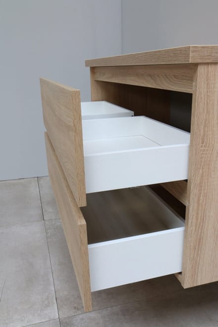 Basic Bella Badkamermeubelset - 100x55x46cm - 1 wasbak - Keramiek - Wit - 1 kraangat - Zonder spiegel - MDF Eiken