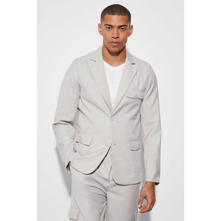 Slim Single Breasted Cargo Suit Jacket | Taupe | Size 46