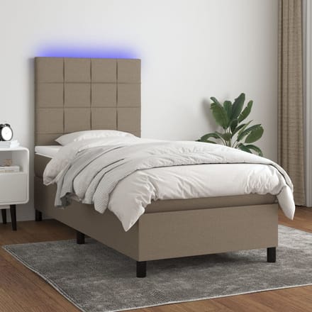 vidaXL - Boxspring - met - matras - en - LED - stof - taupe - 90x190 - cm