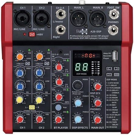E-Lektron A28-DSP 6 kanaals mengpaneel - USB interface en DSP effecten