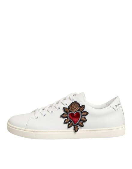 Dolce & Gabbana Witte Leren Heilig Hart Patchesneakers Schoenen
