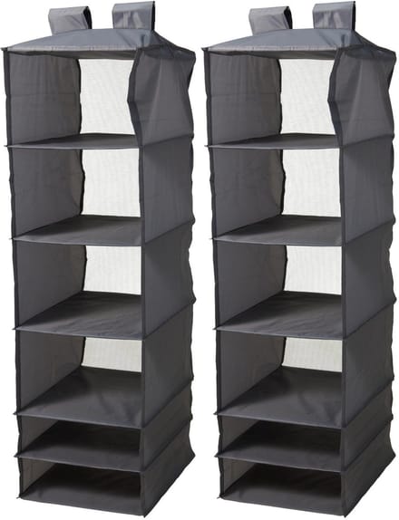 Redcliffs opbergkast - 2x - 6 planken - donkergrijs - polyester - opvouwbaar - kledingkast/organizer