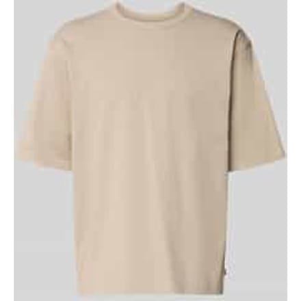 T-shirt met geribde ronde hals