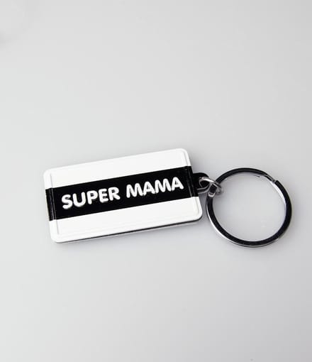 Paper Dreams Sleutelhanger Super Mama 13,5 X 4,5 Cm Zwart/wit