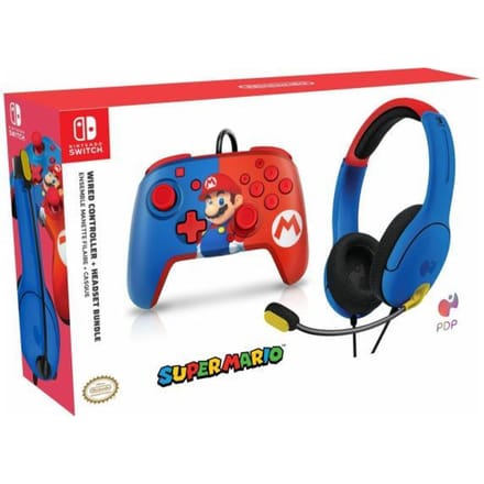 PDP Power Pose Mario Wired Headset & Controller Bundle - Wired Controller - Nintendo Switch