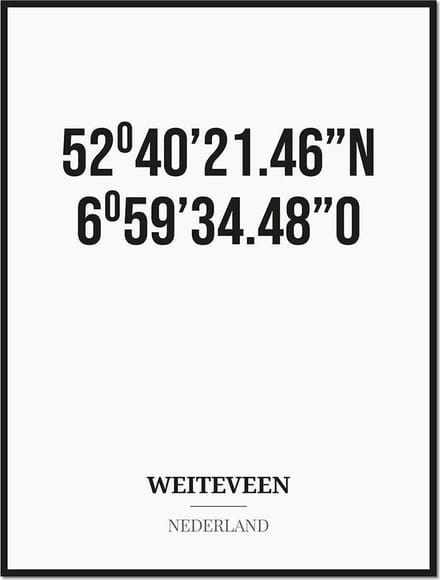Poster/kaart WEITEVEEN met coördinaten