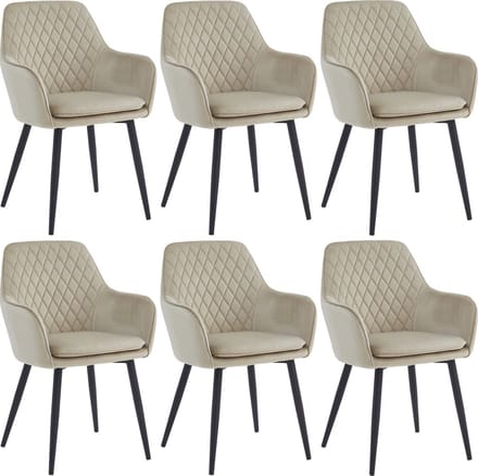 Colenis® - Laura Eetkamerstoel - Set Van 6 - Beige - Velvet - Design - Industrieel - Met armleuning