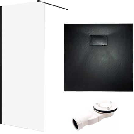 Ketil Vidar doucheset 80 x 80 cm zwart - walk-in douchewand met douchebak