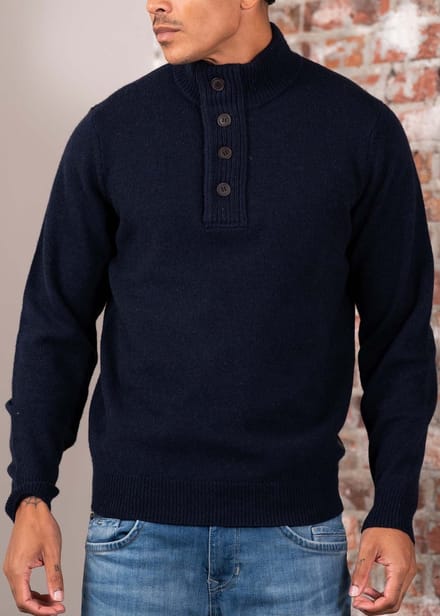Barbour half zip trui donkerblauw met knopen en elleboogstukken