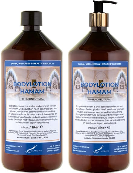 Bodylotion Hamam 1 Liter - met gouden pomp - set van 2 stuks