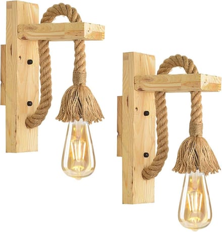 Rustieke houten wandlamp met touwophanging voor elk interieur