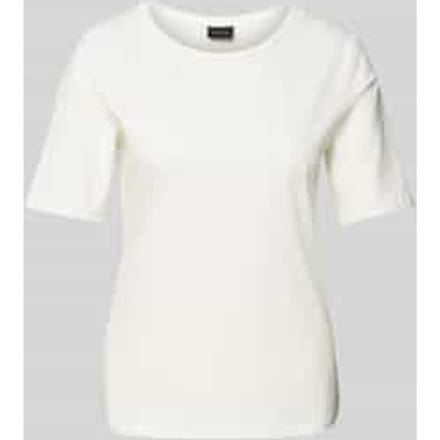 Shaped fit T-shirt van katoenmix met satijngarnering op de hals