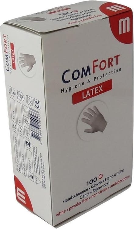 ComFort Handschoen, Latex, ongepoederd, M, wit 100 st