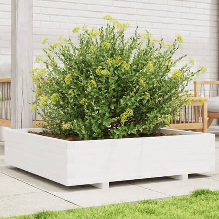 vidaXL - Plantenbak - 100x100x26,5 - cm - massief - grenenhout - wit