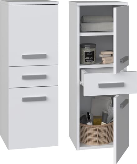 Premium NEL V DDS - Badkamerkast - Met lade en 2 deuren - 30x30x85 cm - Mat Wit