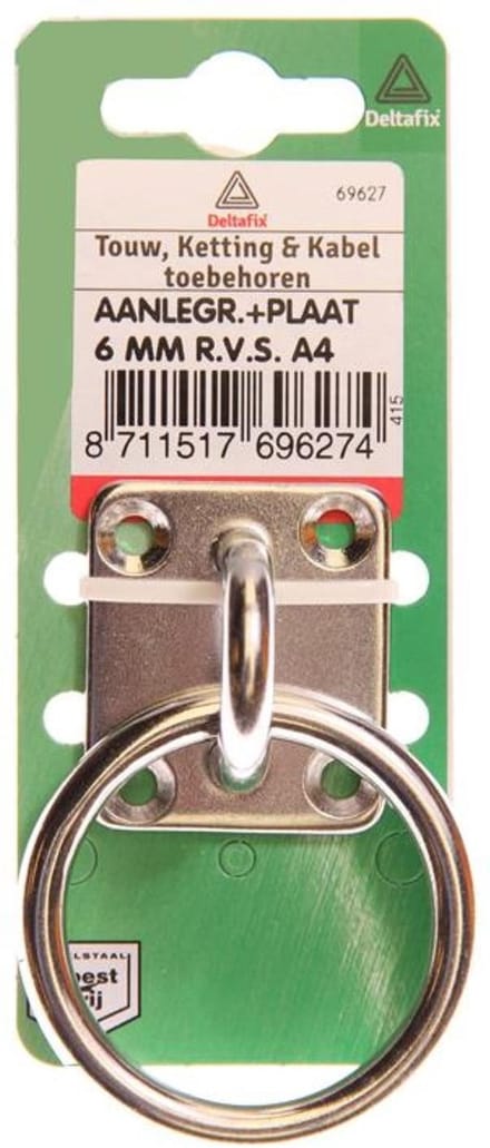 aanlegring +plaat 8mm RVS-A4. Deltafix.