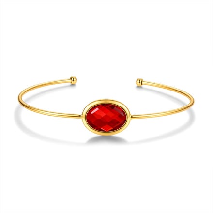CO88 Collection 8CB-91412 – Bangle Armband Dames – Goudkleurig – Rode Glassteen – Open Armband