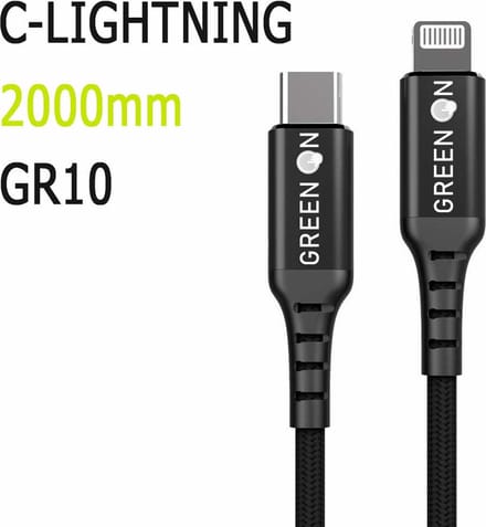 GREEN ON - Kabel USB-C Naar USB Lightning voor Apple 2M - Zwart