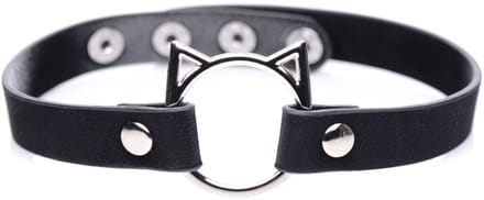 XR Brands Kinky Kitty Ring Slim Choker - PU Leather - Black black