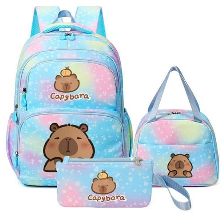 Cartable grande capacité avec bandoulière; set de trousse à crayons trois pièces pour étudiant