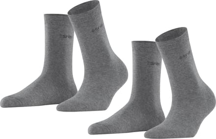 Esprit Uni 2-Pack eenkleurig katoen multipack sokken dames grijs - maat 39-42