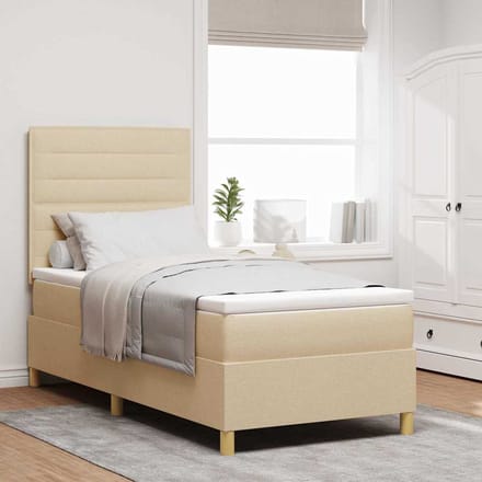 vidaXL - Boxspring - bed - met - matras - met - hoofdeinde - Crème - 100 - x - 200 - cm - Stof