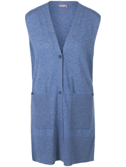 Lang mouwloos vest V-hals Van Peter Hahn blauw
