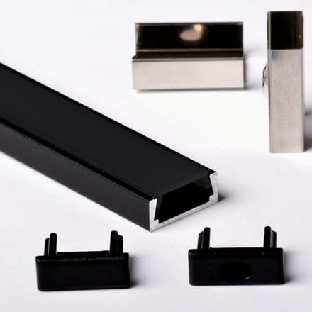 Aluminium Profiel voor LED-strips met Afdekking - 2m, Zwart geanodiseerd