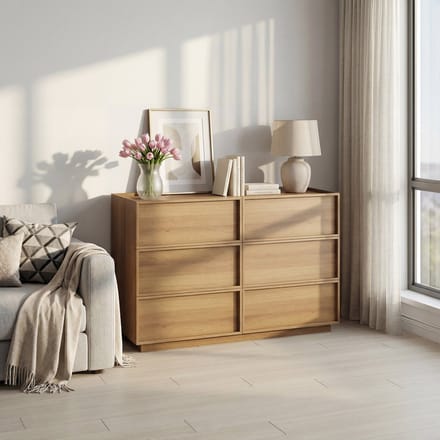 Ladekast - 115x48x78 cm - 6 Lades met Opbergruimte - Hout - Eiken