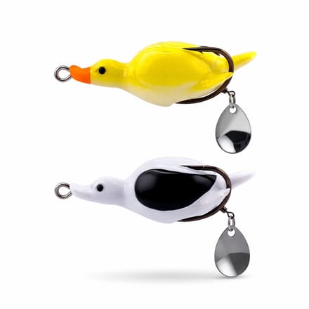 S&D | Topwater Kunstaas Eendjes – Set van 2 Drijvende Oppervlakte Lures – 7cm 13g – Snoek & Roofvis Aas – Geel & Wit